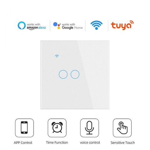 Intrerupator Inteligent cu Touch, WiFi, Control la Distanta, Compatibil cu Alexa/Google Assistant, Sticla Securizata, Cu/Fara Nul, 10A, 2 Canale, Alb [4]