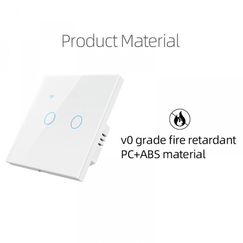Intrerupator Inteligent cu Touch, WiFi, Control la Distanta, Compatibil cu Alexa/Google Assistant, Sticla Securizata, Cu/Fara Nul, 10A, 2 Canale, Alb [3]