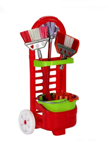 Jucarii Casnice - Set Carucior Menaj pentru Copii Rosu cu Accesorii