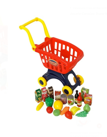 Jucarii Casnice - Jucarie Carucior Super Market cu Alimente - 20buc