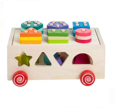 Jucarie Sortator din Lemn Vehicul cu Forme 21,5x13,5x13cm [2]