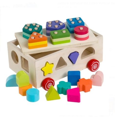 Jucarii interactive din lemn - Jucarie Sortator din Lemn Vehicul cu Forme 21,5x13,5x13cm