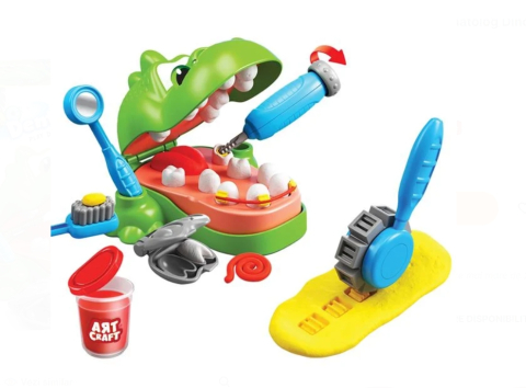 Jucarii Bebelusi si Prescolari - Set Plastilina Stomatolog Dinozauri cu Dough & Accesorii - 6buc