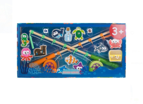 Jucarii interactive din lemn - Set de Joaca din Lemn Pescuit cu 2 Undite