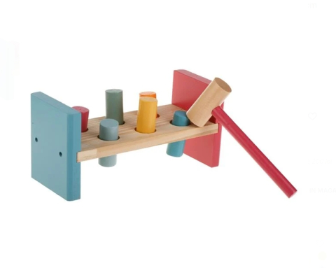 Jucarie din Lemn Banc cu Forme Colorate & Ciocan pentru Bebelusi 22x9x10cm [1]