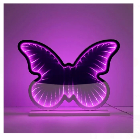 Lampa LED Infinity Mirror Fluture Fucsia Negru 25x6x19.5cm [2]