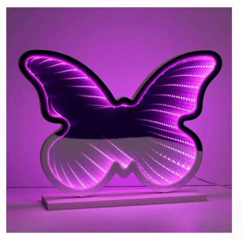 Lampi cu LED - Lampa LED Infinity Mirror Fluture Fucsia Negru 25x6x19.5cm