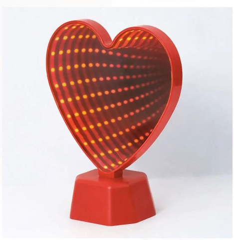Lampi cu LED - Lampa LED Infinity Mirror Inima Rosie 16x19cm