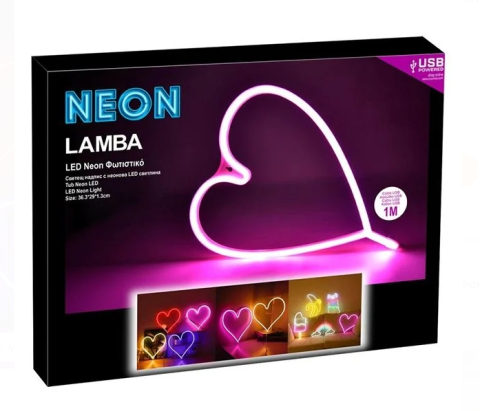 Lampa LED Inima Fucsia Neon cu USB 36.3x29cm [4]