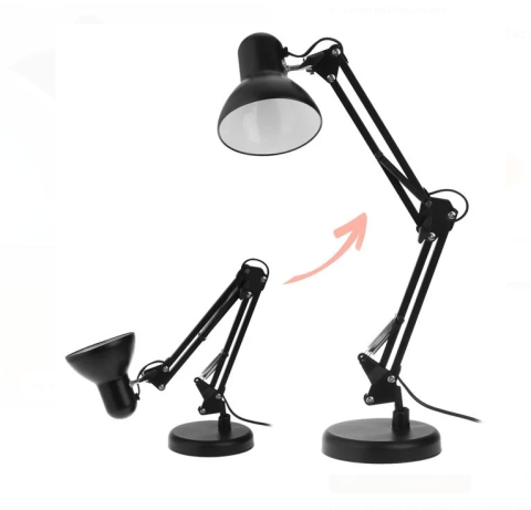 Lampi cu LED - Lampa de Birou Neagra cu Baza & Brat Pliabil