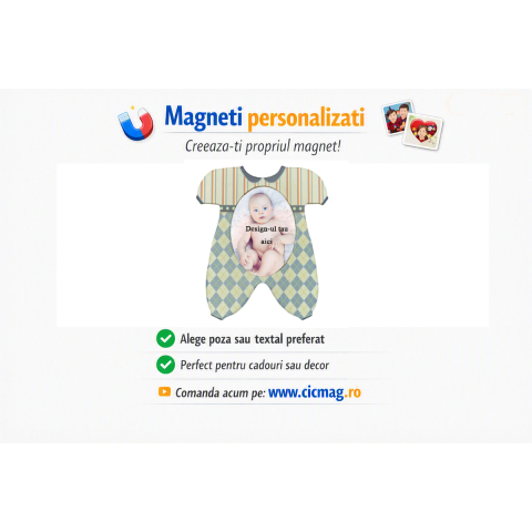Cadouri Copii - Magnet insertie foto body bebe albastru - personalizabil