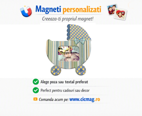 Magneti personalizati - Magnet insertie foto carucior bebe albastru - personalizabil