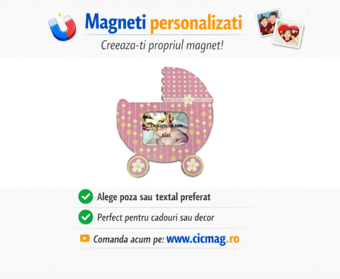 Magneti personalizati - Magnet insertie foto carucior bebe roz- personalizabil