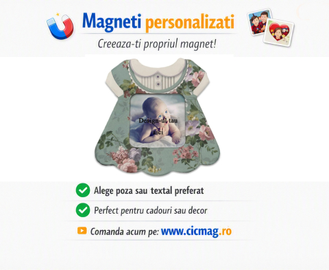 Cadouri Copii - Magnet insertie foto rochita bebe inflorata - personalizabil