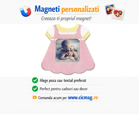 Magneti personalizati - Magnet insertie foto rochita bebe roz- personalizabil