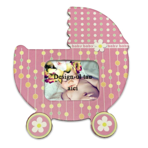 Magneti personalizati - Magnet insertie foto carucior bebe roz- personalizabil