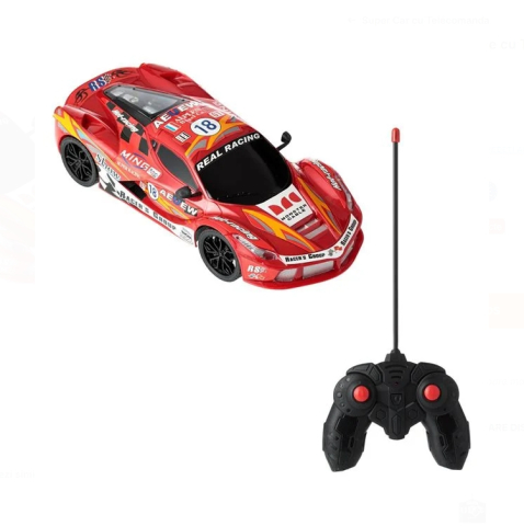 Jucarii baieti - Masina de Curse Rosie cu Telecomanda & Lumini 1:16 / 27MHz
