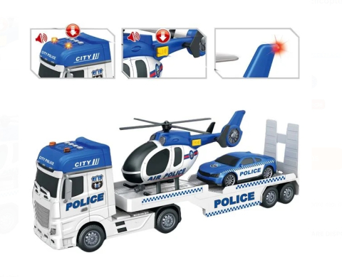 Jucarii baieti - Camion de Politie cu Elicopter Sunet & Lumini