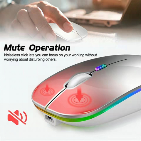 Mouse Wireless Reincarcabil, Iluminare RGB, Bluetooth 5.1 si 2.4GHZ, Reglabil 800/1200/1600DPI, Silentios, Ergonomic, Rose Gold [2]