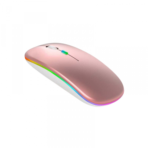 Mouse Wireless Reincarcabil, Iluminare RGB, Bluetooth 5.1 si 2.4GHZ, Reglabil 800/1200/1600DPI, Silentios, Ergonomic, Rose Gold [0]