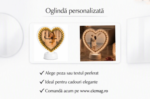 Cadouri pentru EA - Oglinda magica cu insertie foto si efect LED - INIMA