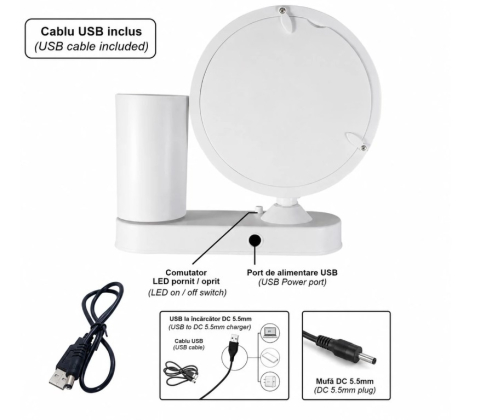 Oglinda magica cu insertie foto si lumina LED cu suport de pixuri - ROTUND [3]