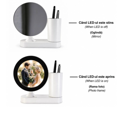 Oglinda magica cu insertie foto si lumina LED cu suport de pixuri - ROTUND [5]