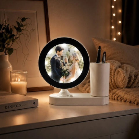 Oglinda magica cu insertie foto si lumina LED cu suport de pixuri - ROTUND [4]