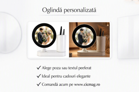 Diverse de Personalizat - Oglinda magica cu insertie foto si lumina LED cu suport de pixuri - ROTUND