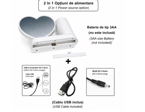 Oglinda magica cu insertie foto si lumina LED cu suport de pixuri - INIMA [4]