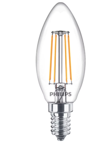 Pachet 3 becuri LED filament Philips, lumanare si lustra, B35, E14, 4.3W (40W), 470 lm, lumina alba calda (2700K), clasa energetica F [1]