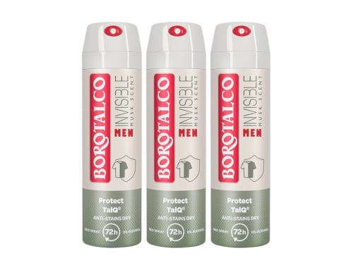 Deodorante si antiperspirante - Pachet 3 x Deodorant Spray Borotalco, Invisible Men Musk Scent, 150 ml