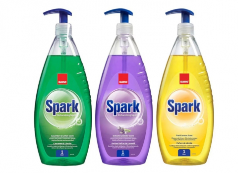 Detergent vase - Set Detergent de Vase cu Pompita Sano Spark cu Castravete 1 l, cu Lavanda 1 l si cu Lamaie 1 l
