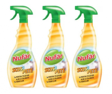 Detergent rufe - Set Solutie Scos Pete pentru Tesaturi Albe si Colorate Nufar, fara Clor, 3 x 500 ml