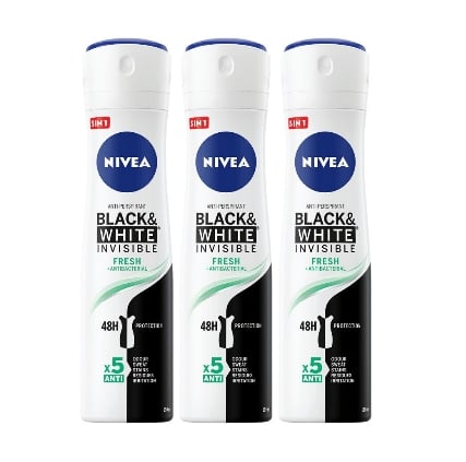 Deodorante si antiperspirante - Set 3 X Nivea Antiperspirant Woman Deo 150ml Black & White Invisible Fresh, 0% Alcohol, Non-Irritating, 48h Protection