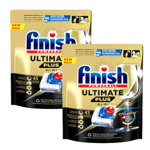 Detergent vase - Pachet Detergent capsule pentru masina de spalat vase Finish Ultimate Plus, 2x45 buc, 90 spalari