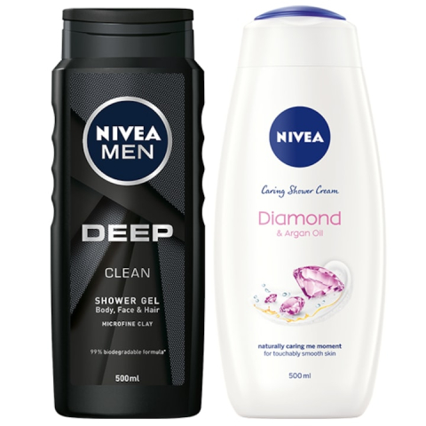 Gel de dus - Pachet Nivea: Gel de dus Men Deep, 500 ml + Gel de dus Diamond & Argan Oil, 500 ml
