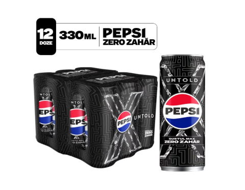 Pachet Pepsi Zero Zahar, Bautura Cola, Doza, 12x330ml
