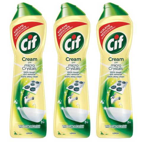 Solutie suprafete - Pachet Promo Cif Crema Trio Lemon, 3 x 500ml