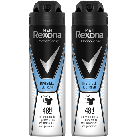 Deodorante si antiperspirante - Pachet x2 Deodorant antiperspirant spray Rexona Invisible Ice pentru barbati, 150 ml