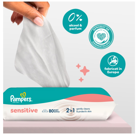 Servetele umede Pampers Sensitive, 4 pachete x 80 servetele, 320 buc [3]
