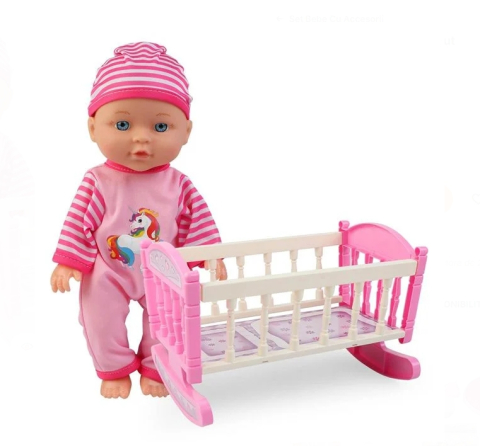 Jucarii fete - Set de Joaca Bebelus cu Patut