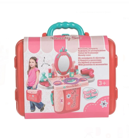 Valiza Cutie Bijuterii Roz Verde cu Oglinda & Accesorii 26x10x20cm - 14 piese [2]