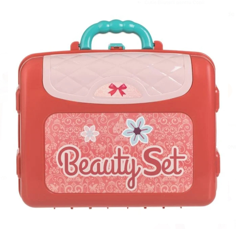 Valiza Cutie Bijuterii Roz Verde cu Oglinda & Accesorii 26x10x20cm - 14 piese [5]