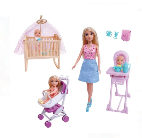 Jucarii fete - Papusa Mama cu 3 Copii & Multe Accesorii