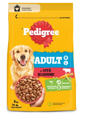 Hrana pentru caini - Hrana uscata pentru caini Pedigree Adult, Vita si legume, 3Kg