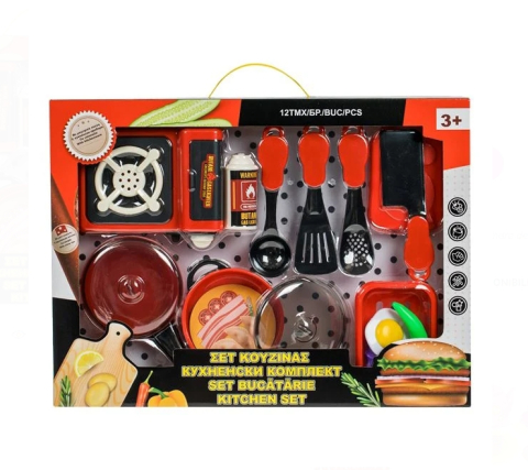 Jucarii Casnice - Set de Masa cu Vase de Gatit & Ochi - 12 piese