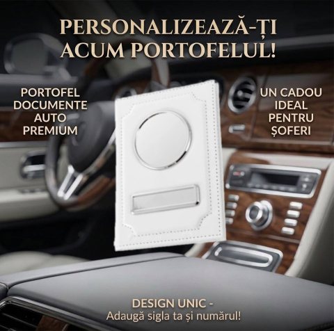 Portofel acte AUTO - Portofel acte AUTO personalizat cu sigla si numar inmatriculare - alb