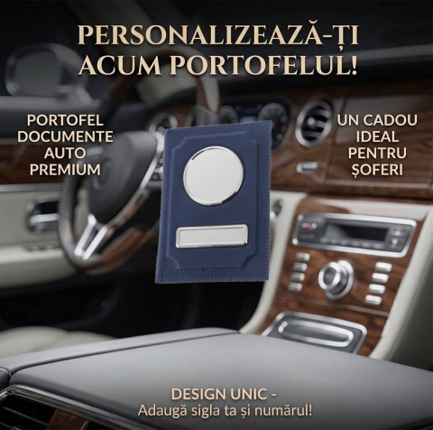 Seturi Cadou - Portofel acte AUTO personalizat cu sigla si numar inmatriculare - albastru marin