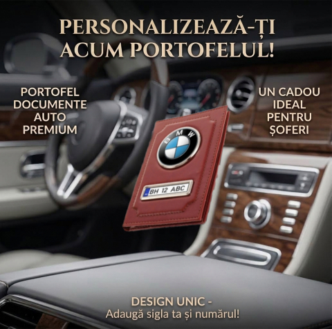 Seturi Cadou - Portofel acte AUTO personalizat cu sigla si numar inmatriculare - maro